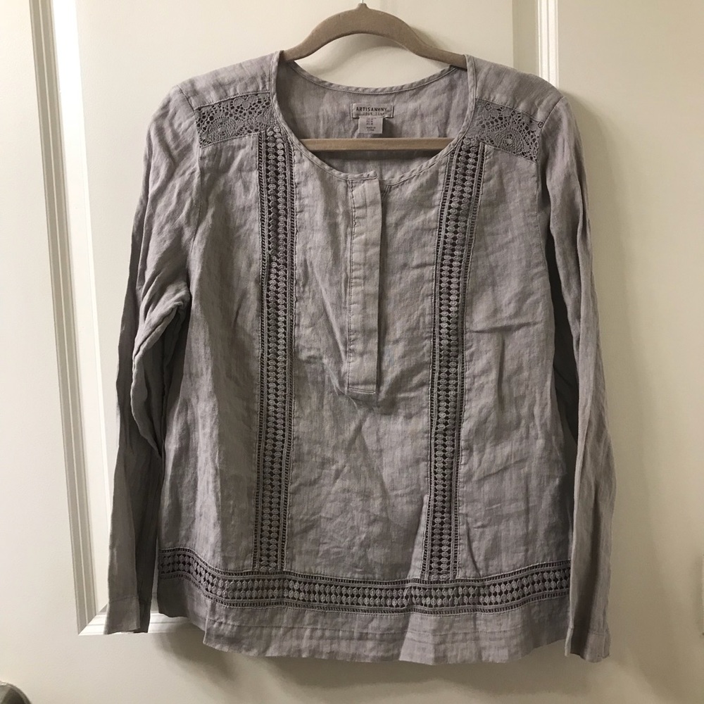 Grey Linen  and Lace Blouse